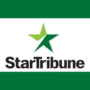 minneapolis-startribune-logo-green-400-300x300 Star Tribune logo with green star and bold text.