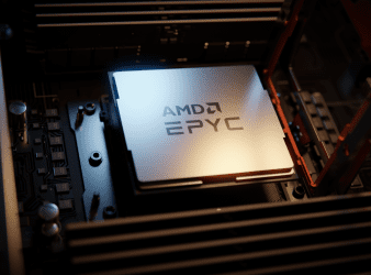 AMD EPYC processor in computer motherboard. AMD EPYC processor in computer motherboard.