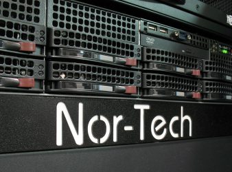 Nor-Tech server rack with visible hardware. Nor-Tech server rack with visible hardware.