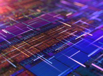 Colorful microchip with glowing lines. Colorful microchip with glowing lines.