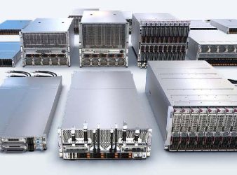 Assorted computer servers on a white background. Assorted computer servers on a white background.