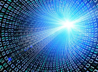 Binary tunnel with bright blue light. Binary tunnel with bright blue light.