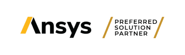 Ansys logo with yellow diagonal lines.