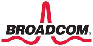 Broadcom logo with red wave design.