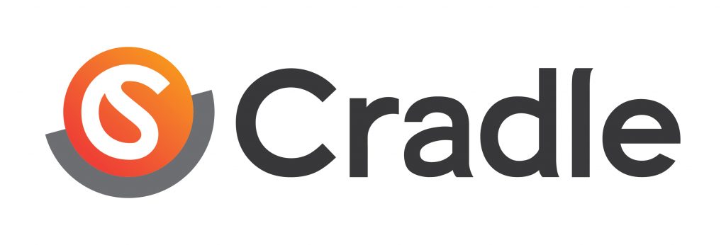 Cradle logo with orange and gray design.