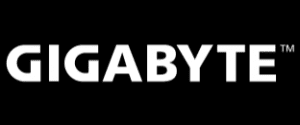 Gigabyte logo on black background.