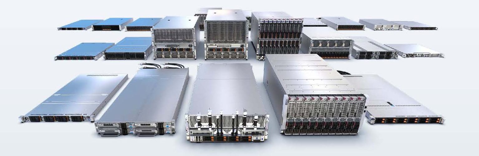 Various server hardware components displayed in rows. Various server hardware components displayed in rows.