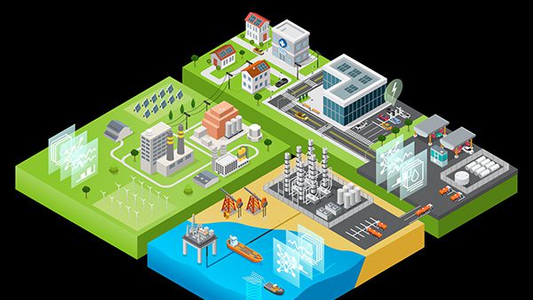 Sustainable energy and industrial infrastructure illustration.