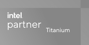 Intel Partner Titanium logo on gray background. Intel Partner Titanium logo on gray background.