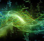 Abstract digital wave with mathematical formulas.