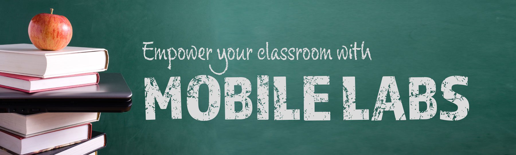 Books and apple next to classroom text.