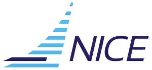 Logo with stylized blue stripes and "NICE".