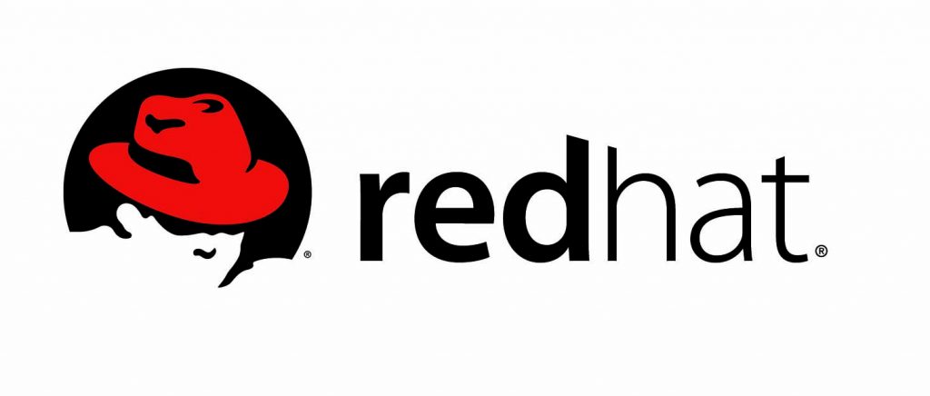 Red Hat logo with red hat graphic.