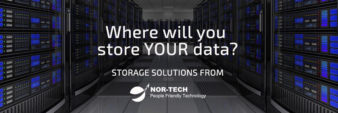 Data storage solutions advertisement with server racks. Data storage solutions advertisement with server racks.