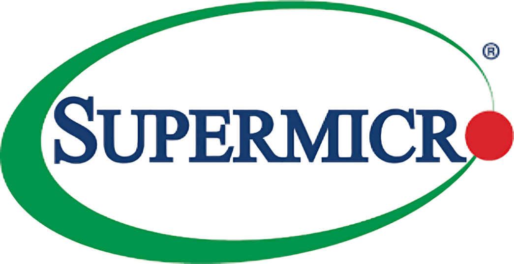 Supermicro logo with green and red elements. Supermicro logo with green and red elements.