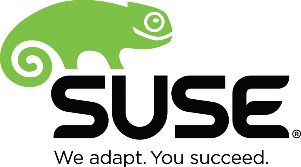 SUSE logo with green chameleon graphic.