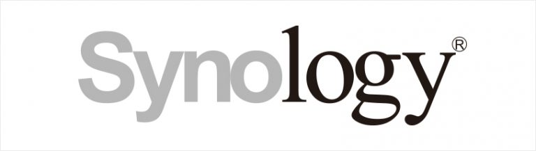Synology logo in black and gray text.