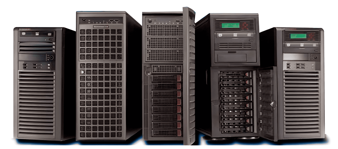 Row of black computer servers. Row of black computer servers.