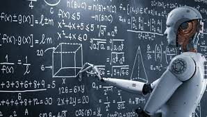Robot writing equations on a chalkboard. Robot writing equations on a chalkboard.
