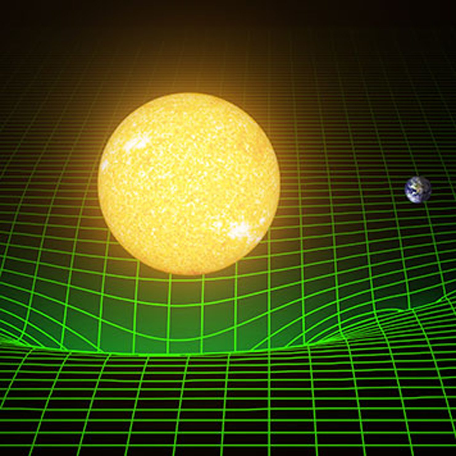 Sun and Earth on warped spacetime grid. Sun and Earth on warped spacetime grid.