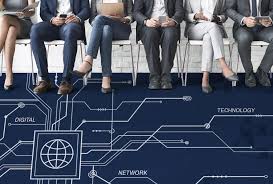 People seated above digital network illustration. People seated above digital network illustration.