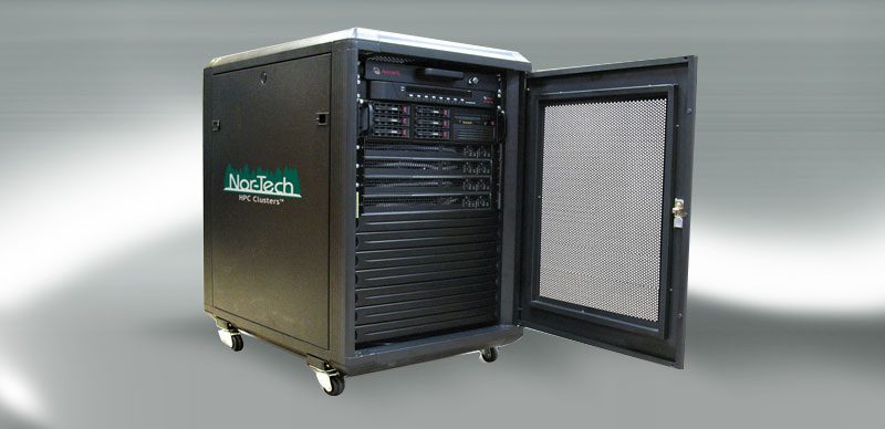 Mobile server rack with open door. Mobile server rack with open door.
