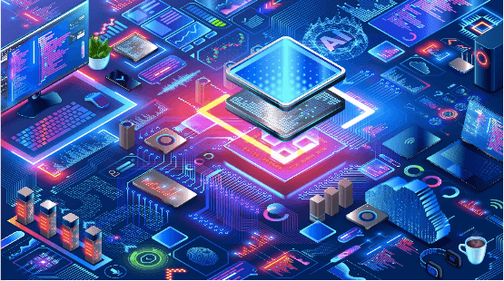 Futuristic digital technology and data visualization concept.