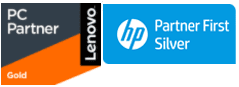 Lenovo and HP partnership logos.