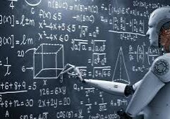 Robot writing equations on a chalkboard.