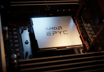 AMD EPYC processor in computer motherboard.