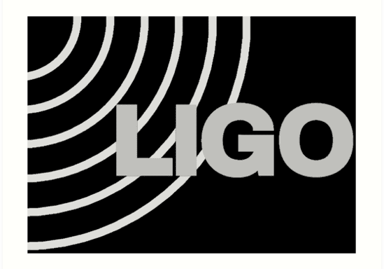 LIGO logo with concentric wave patterns on black background.