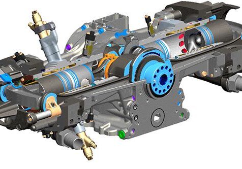 Mechanical component with gears and cylinders.