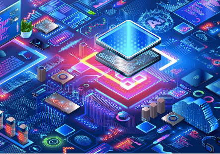 Futuristic digital technology and data visualization concept.