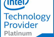 Intel Technology Provider Platinum logo in blue and white.