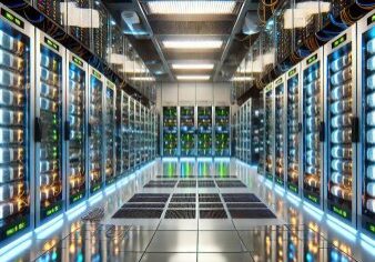 Modern data center with server racks.