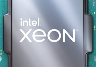 Intel Xeon processor close-up on green circuit.